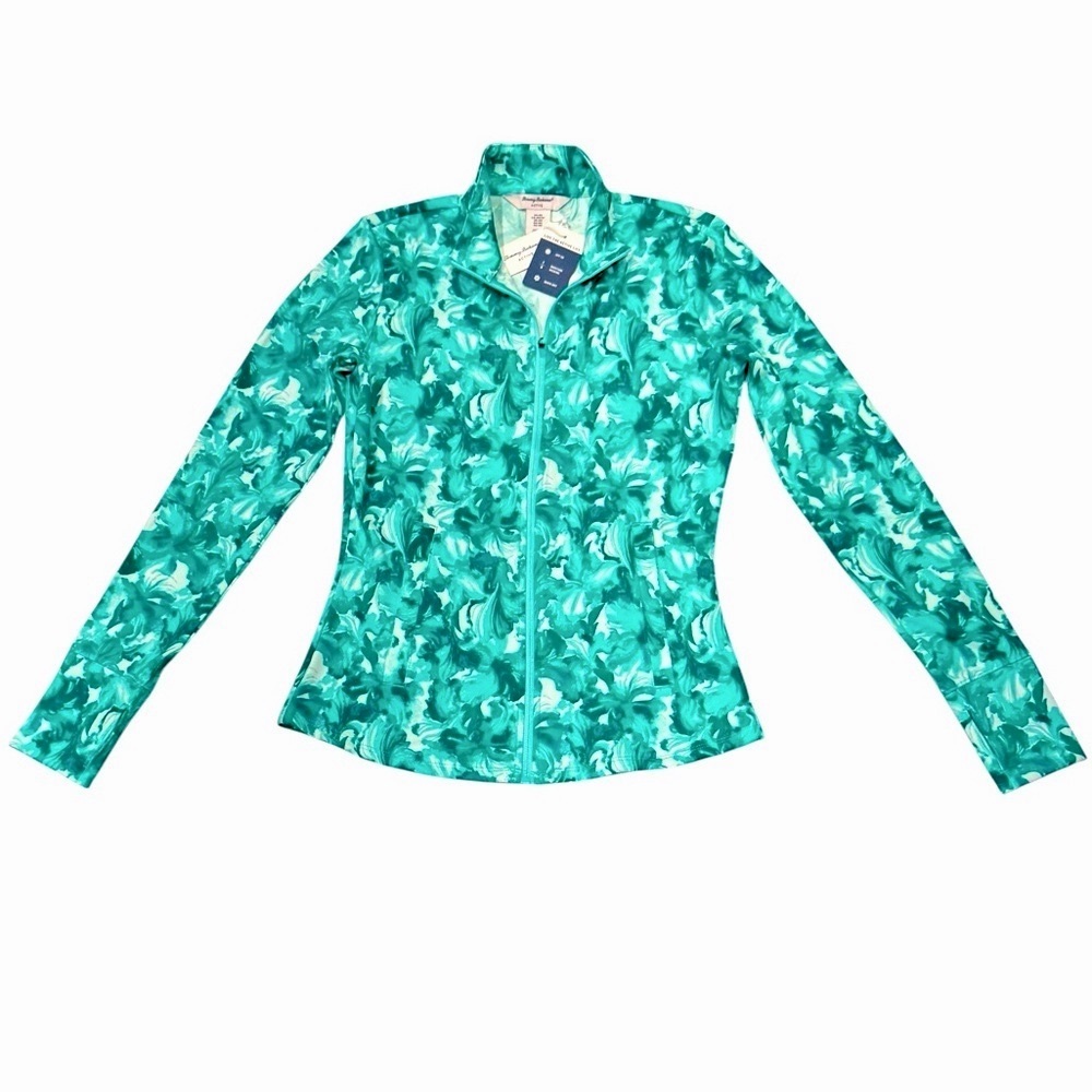 TOMMY BAHAMA Active Floral UPF 50 Full Zip Jacket Top Pockets Thumbholes NWT XS - Picture 1 of 8